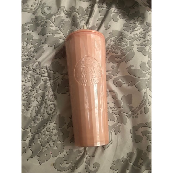 Starbucks Summer 2021 Blush Pink Peach Marble Prism 24 oz Tumbler Cold Cup - Picture 1 of 5